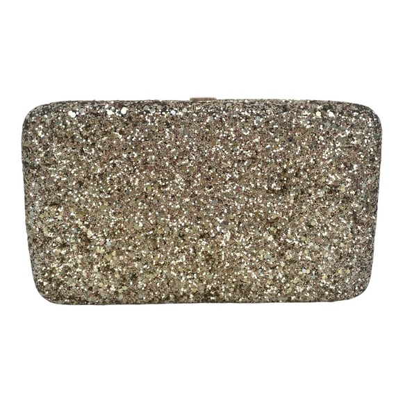 Gold Glitter Hard Shell Sparkly Clutch Purse w/ Card Slots Evening Party Wallet - Picture 4 of 11